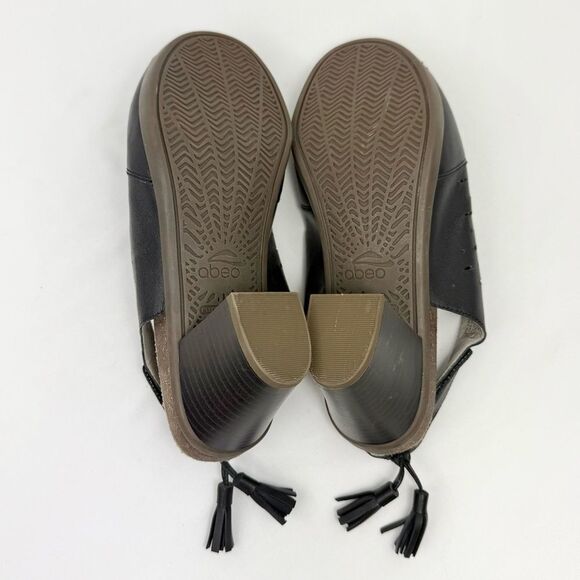 Abeo BIO System BERRIE Perforated Black Leather Peep Toe Slingback Sandals - Picture 11 of 14